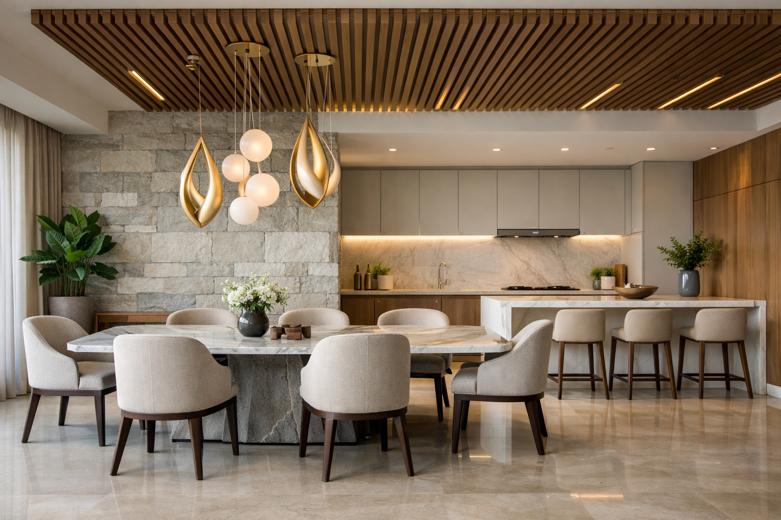 Luxury dining and kitchen interior design.
