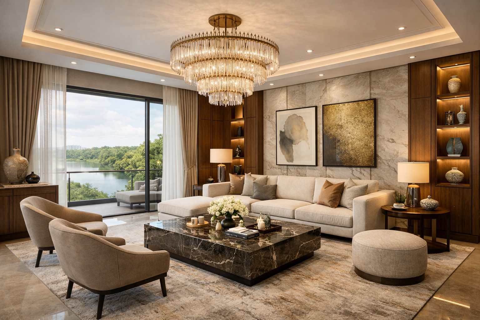 living room interior in Hebbal, Bangalore