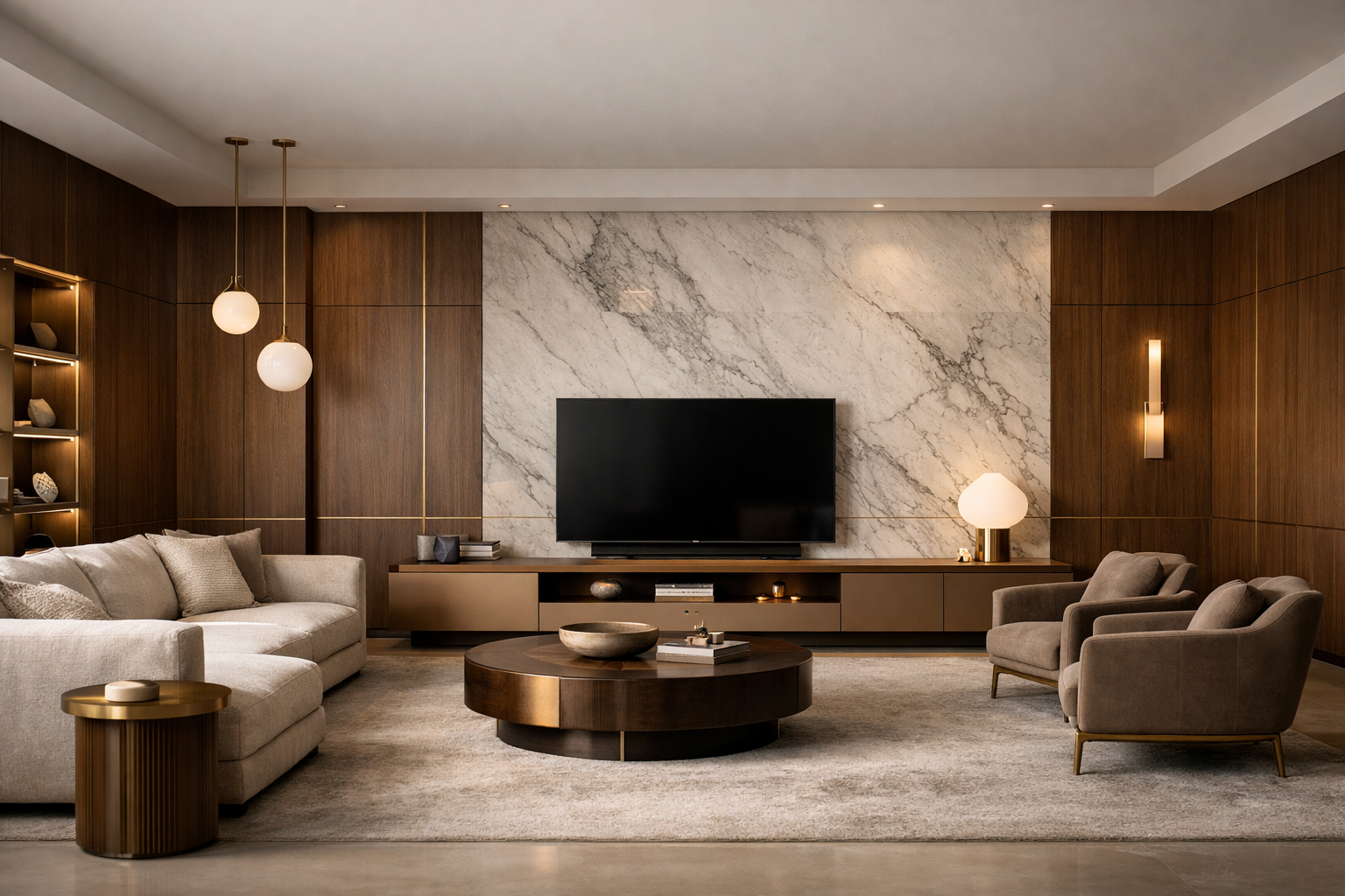 Luxury modern living room interior in Bangalore.