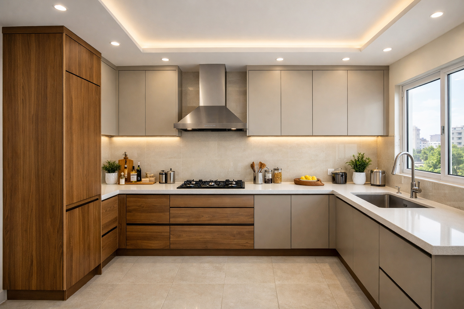 Modern L-shaped modular kitchen