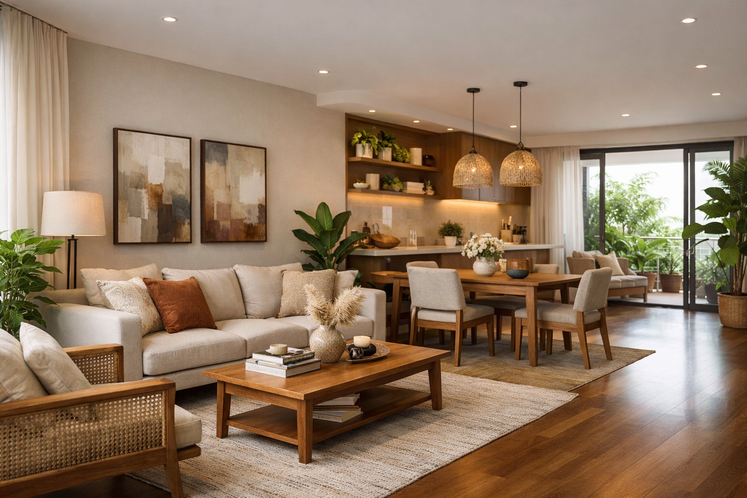 Residential living and dining interior 