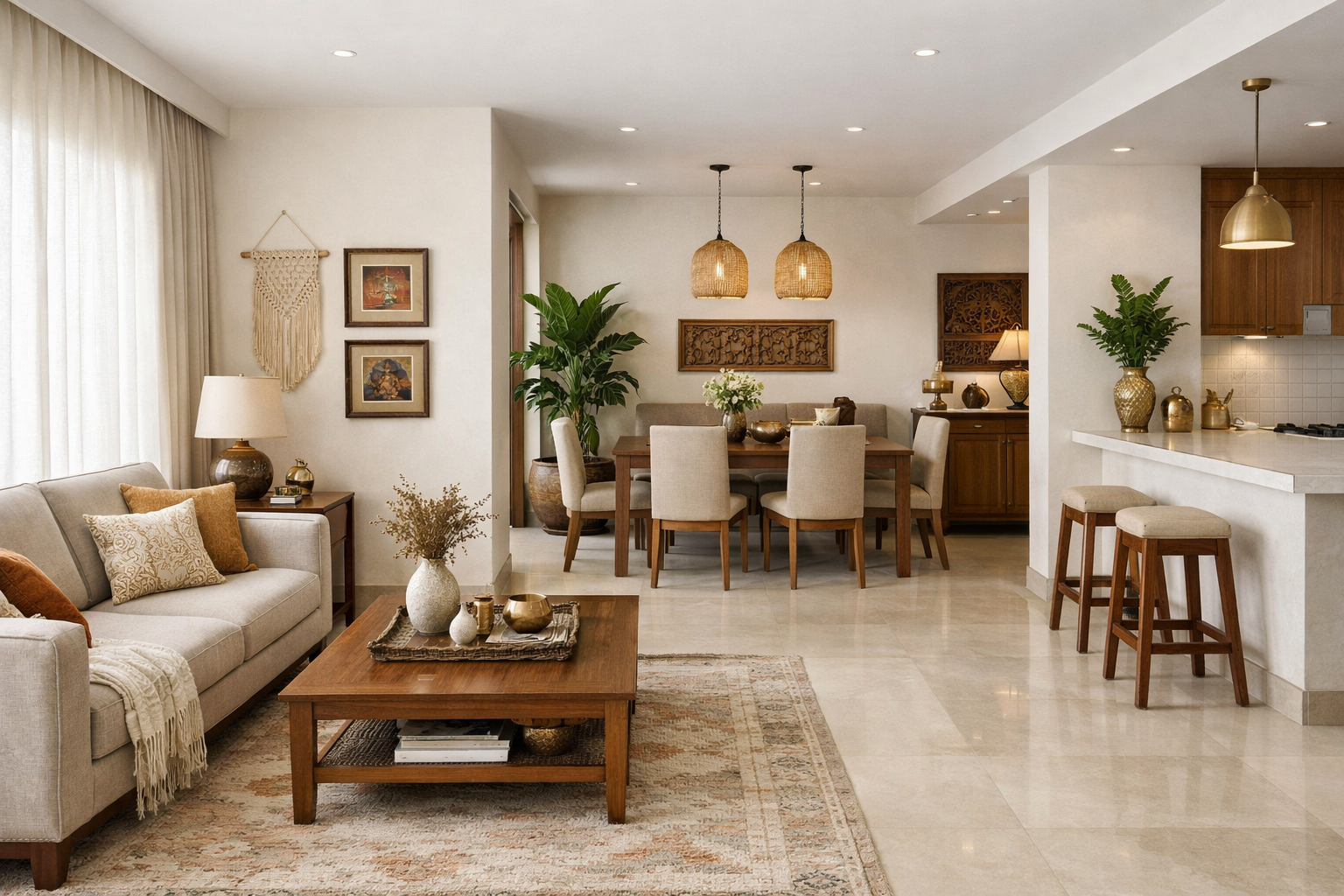 Residential interior living and dining area.